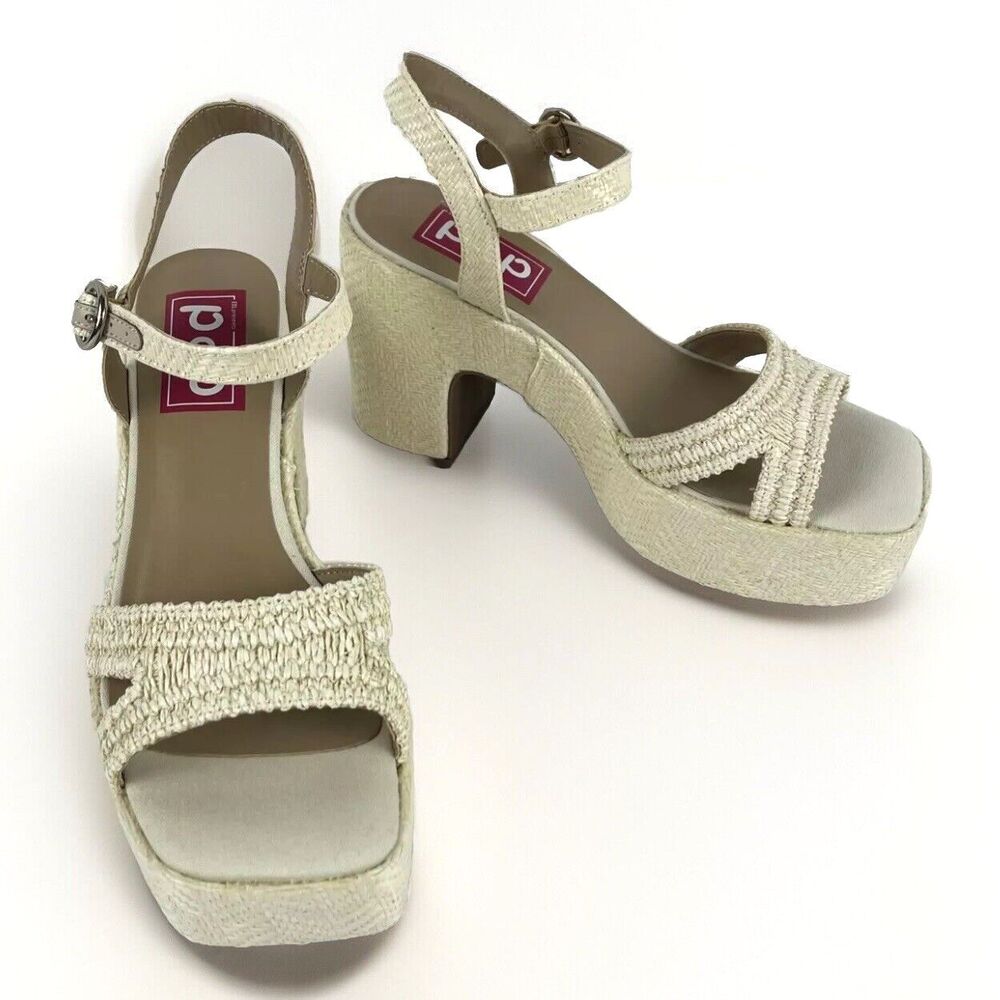 Natural Womens Chunky Platform Heels Sandals white open Toe Ankle Strap SZ 8.5